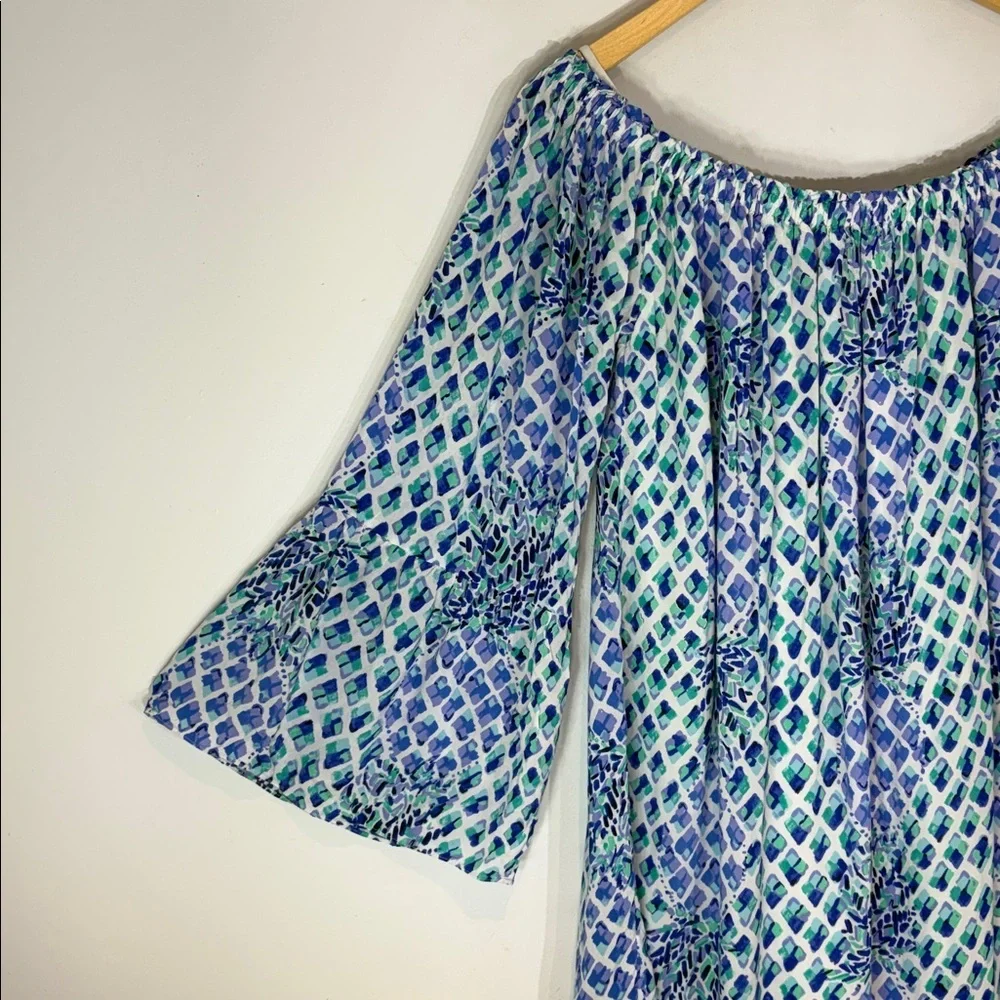 Lilly Pulitzer Nevie Off The Shoulder blue pineapple Dress size medium - Picture 3 of 13